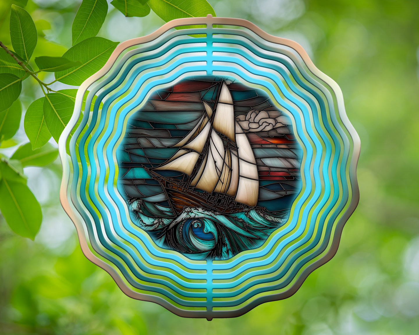 Sailboat on Stormy Seas Stained Glass Wind Spinner 10