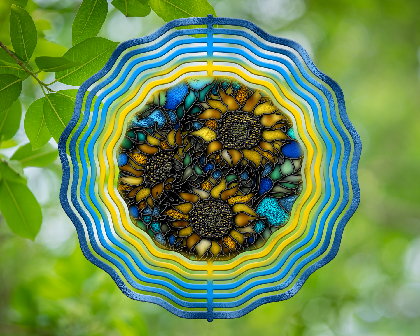 Blue Sunflowers Stained Glass Wind Spinner 10