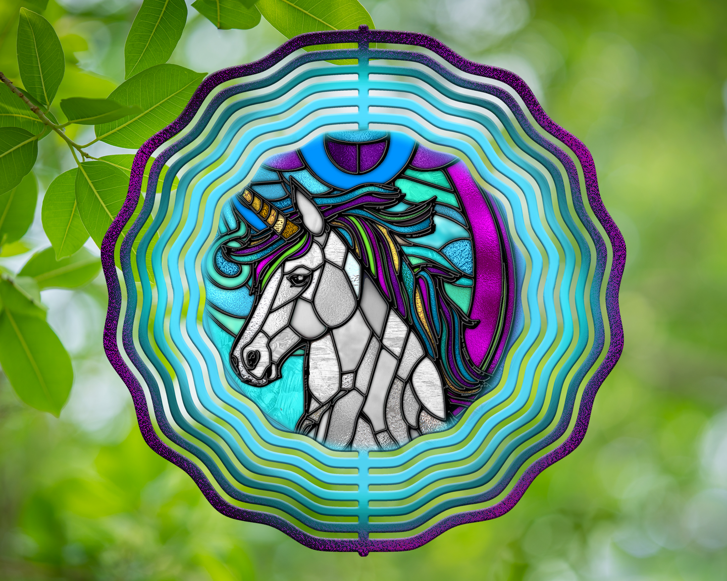 Unicorn Stained Glass Wind Spinner 10