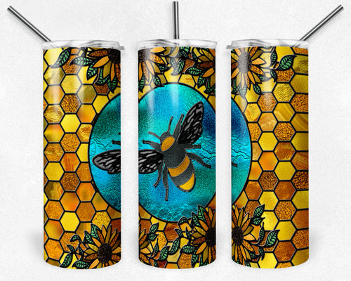 Floral Bee Stained Glass Tumbler