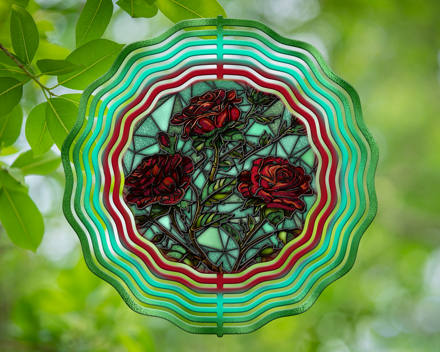 Red Roses Stained Glass Wind Spinner 10