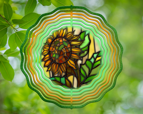 Yellow and Green Sunflowers Stained Glass Wind Spinner 10