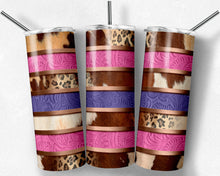 Load image into Gallery viewer, Cowhide Leopard Print Pink and Purple Tooled Leather Stripes