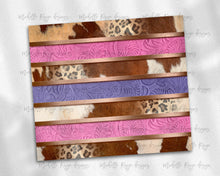 Load image into Gallery viewer, Cowhide Leopard Print Pink and Purple Tooled Leather Stripes