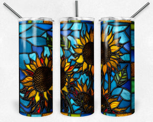Blue Sunflowers Stained Glass