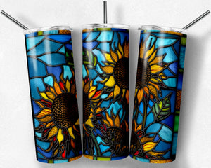 Blue Sunflowers Stained Glass