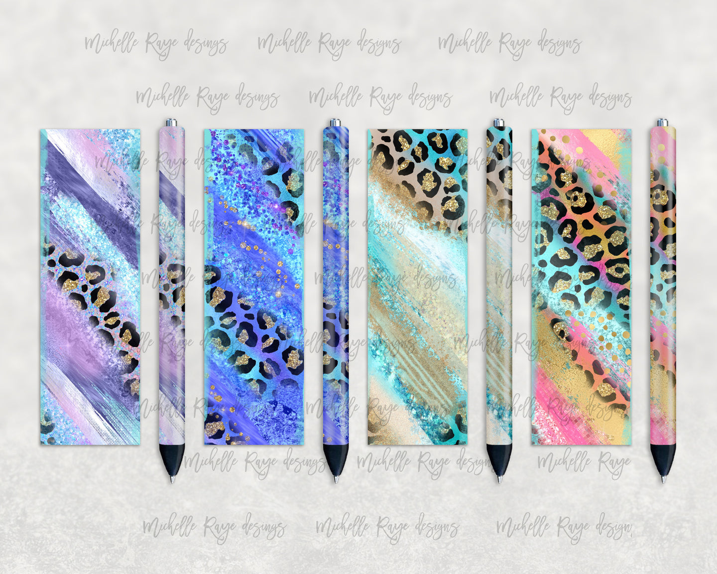 Teal Leopard Milky Way Epoxy Pen Wraps Set