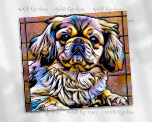 Colorful Tibetan Spaniel Dog Stained Glass