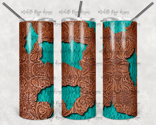 Teal Wood Tooled Leather  Peek A Boo