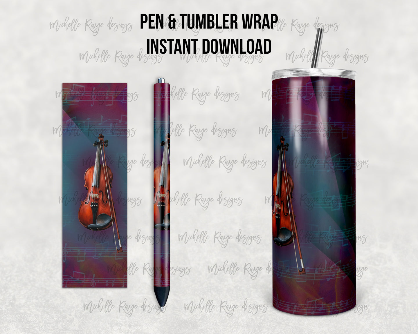 Purple Watercolor Violin and Sheet Music Combo
