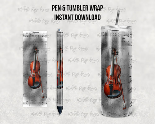 White and Silver Violin and Sheet Music Combo