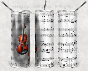 White and Silver Violin and Sheet Music