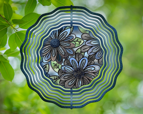 Moms Blue Gray Flowers Stained Glass Wind Spinner 10