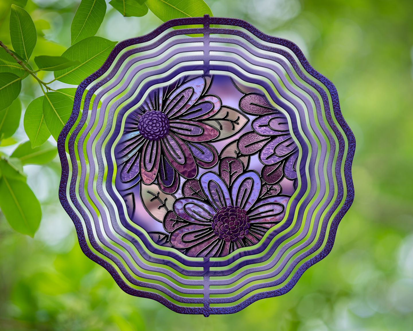 Moms Purple Pink Flowers Stained Glass Wind Spinner 10