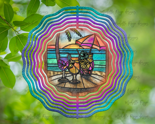 Beach Cocktails Stained Glass Design Wind Spinner