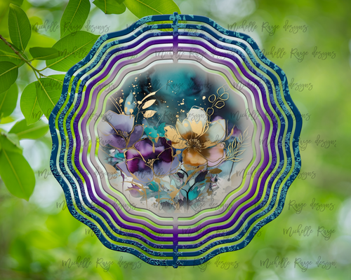 Watercolor Flowers in Purple, Teal, and Gold Wind Spinner