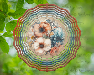 Boho Watercolor Coral and Teal Flowers Wind Spinner
