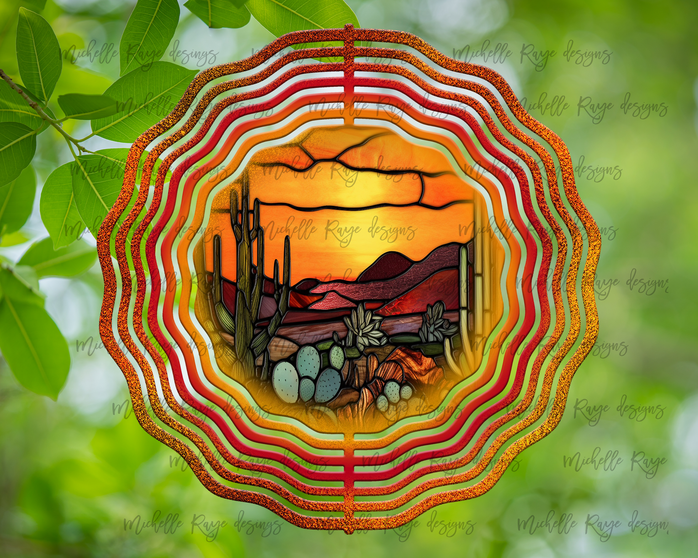 Desert Scene with Sunset and Cactus Wind Spinner
