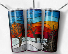 Load image into Gallery viewer, Deer Winter Sunset Stained Glass