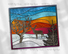 Load image into Gallery viewer, Deer Winter Sunset Stained Glass