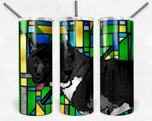 Akita Black and White Dog Stained Glass