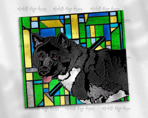 Akita Black and White Dog Stained Glass