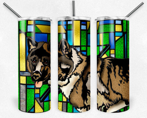 Akita Multicolored Dog Stained Glass