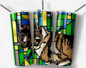 Akita Multicolored Dog Stained Glass