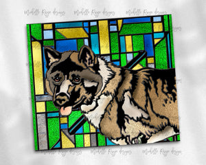 Akita Multicolored Dog Stained Glass