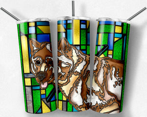 Akita Red Dog Stained Glass