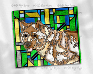 Akita Red Dog Stained Glass