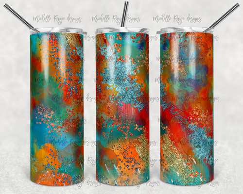 Fall Orange and Teal Alcohol ink  Glitter Milky Way
