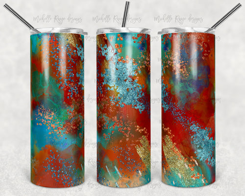 Burnt Orange and Teal Alcohol Ink Glitter Milky Way