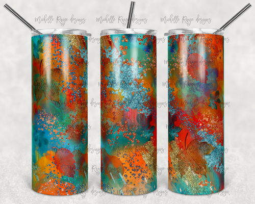 Fall Orange and Teal Alcohol ink  Glitter Milky Way