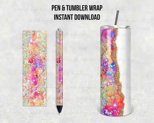 Bright Rainbow Alcohol Ink and Gold Glitter with Place for Name Combo