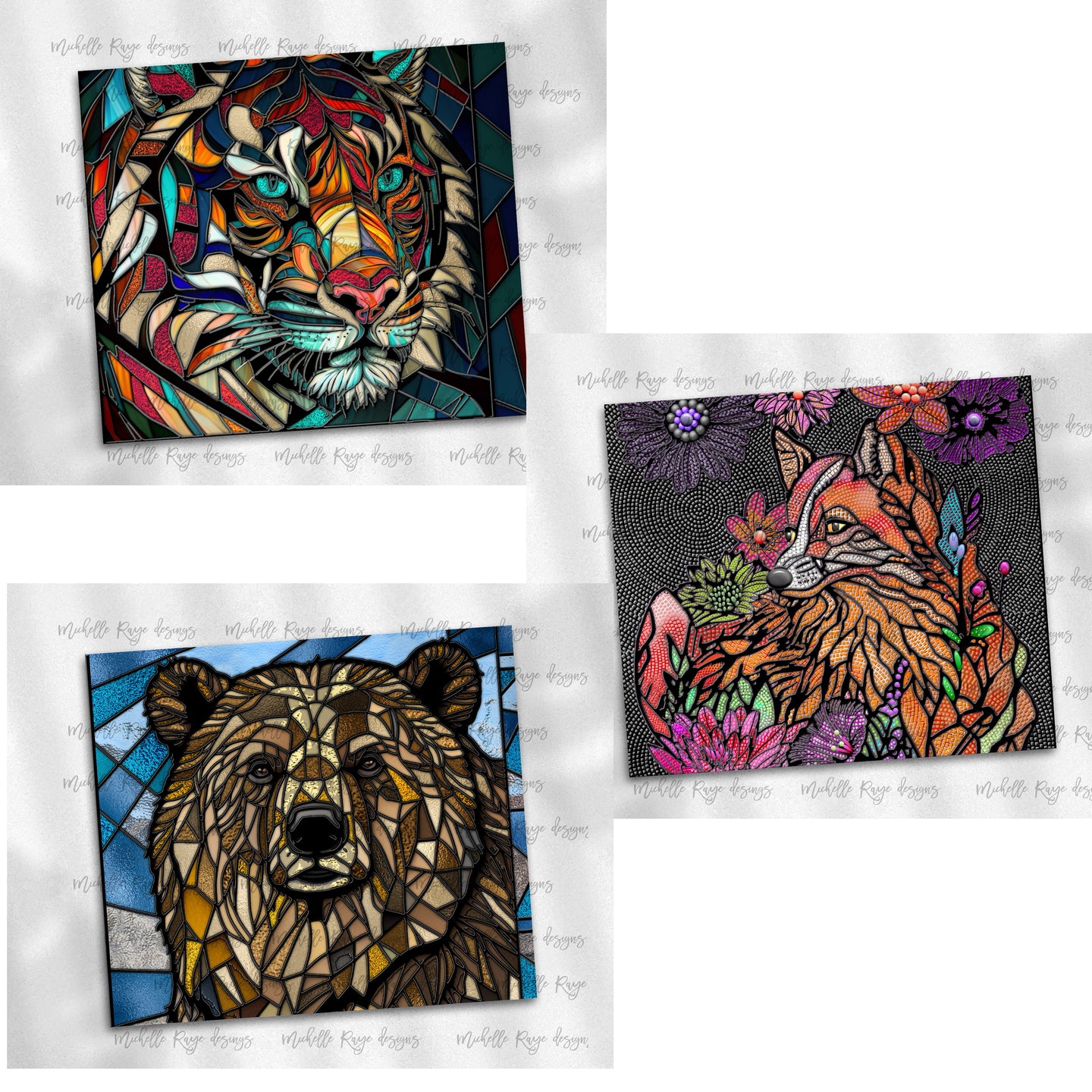 Animal Stained glass  bundle - Fox Bear Tiger