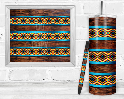 Aztec Wood Stripes Epoxy Pen Wrap and Tumbler Combo