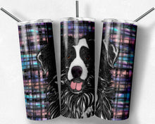 Load image into Gallery viewer, Black and White Australian Shepherd Dog Stained Glass