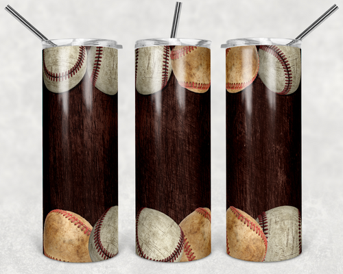 Baseballs on Dark Wood Grain