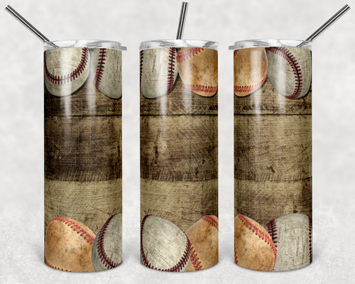 Baseballs on Medium Wood Grain