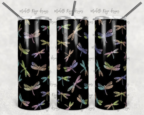 Black and Pastel Rainbow Dragonfly Outlines