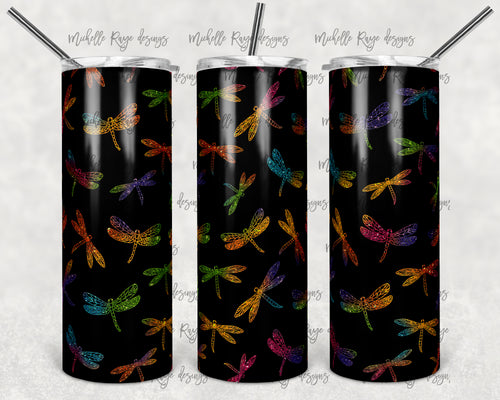 Black and Rainbow Glitter Dragonfly Outlines