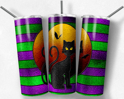 Black Cat Halloween Stained Glass Tumbler