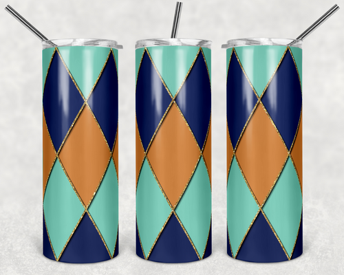 Blue Orange Teal Gold Diamond Argyle