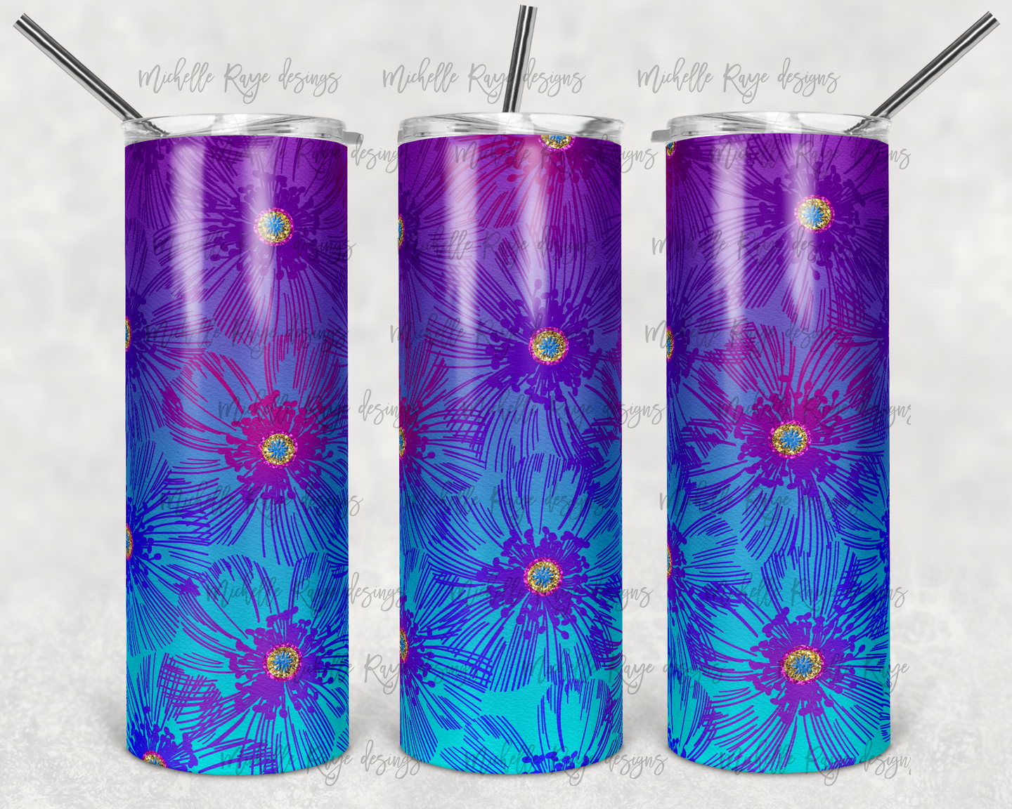 Blue Purple Ombre Flower Outline