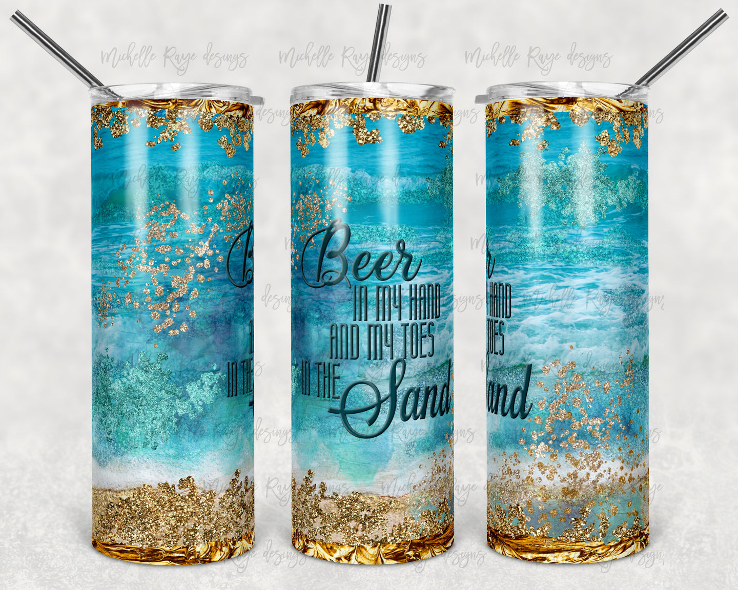 Blue Sea, Sand, and Gold Glitter with 