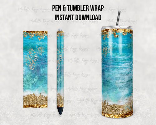 Blue Sea, Sand, and Gold Glitter Combo
