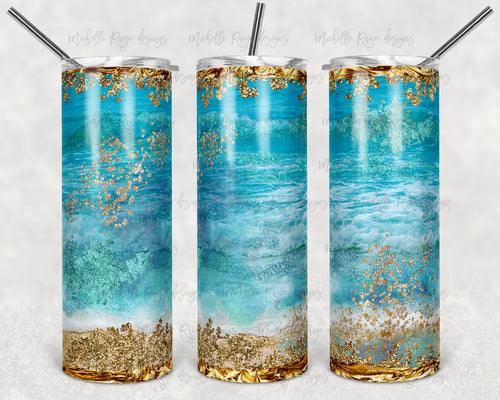 Blue Sea, Sand, and Gold Glitter