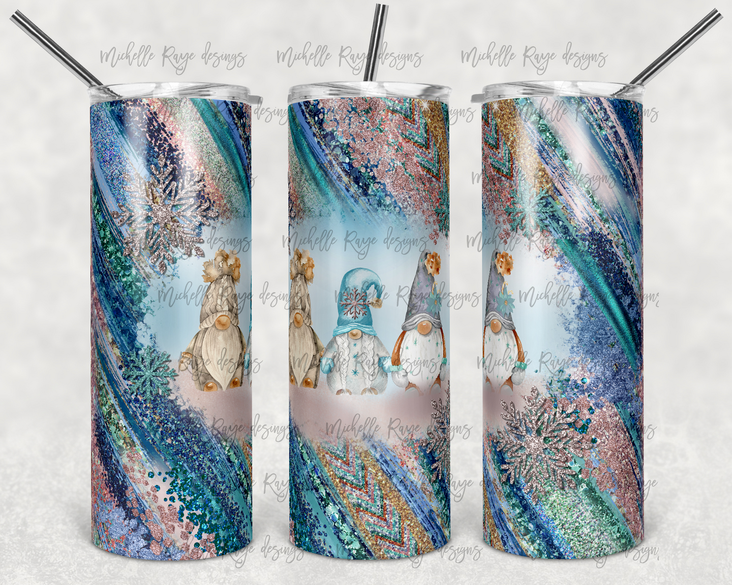 Boho Blush and Teal Milky Way with Gnomes and snow flakes