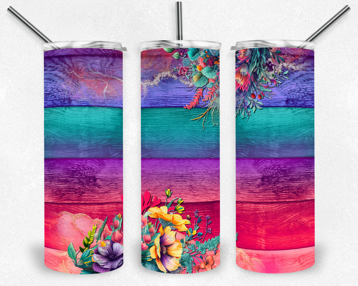 Bright Rainbow Wood and Florals Blank